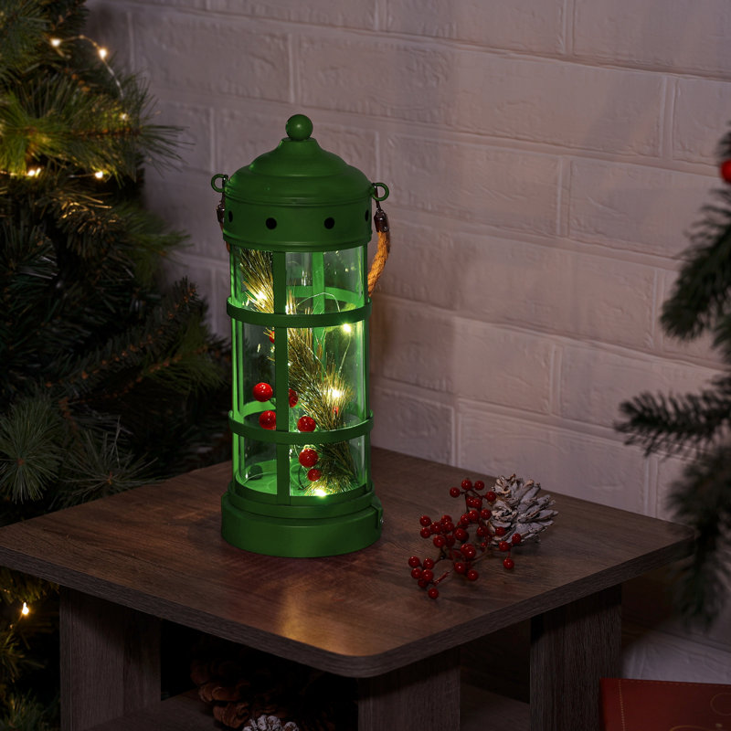Glass Lantern Lighted Display, Green