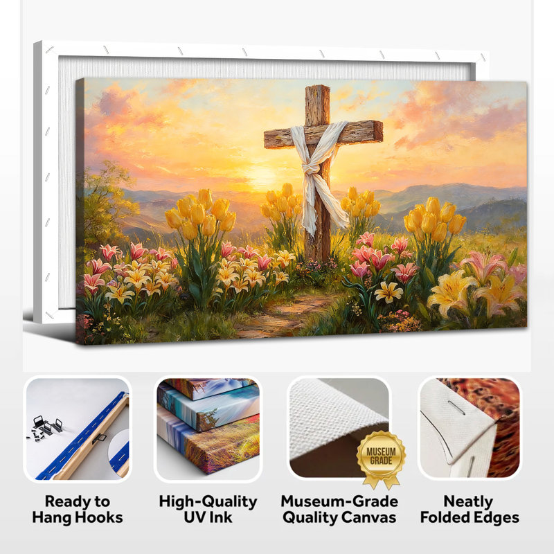 Pâques de Pâques, art mural sur toile, affiche de confession chrétienne, paysage de fleurs printanières, reproduction d'art sur toile prête à accrocher pour la décoration de salon de chambre à coucher, 12 po x 24 po
