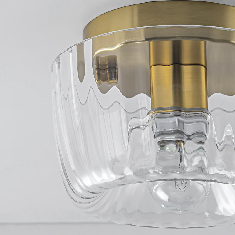 Plafonnier encastré rond 1 lumière en verre nervuré transitionnel 1 lumière