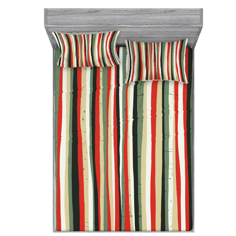 Microfiber Striped Sheet Set, Full Sheet Set + Fitted Sheet + 2 Pillowcases, Pink/White Striped