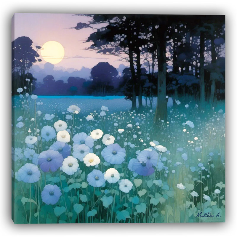 «Moonlit Harmony in Bloom», art mural sur toile tendue, H 30 po x l 30 po