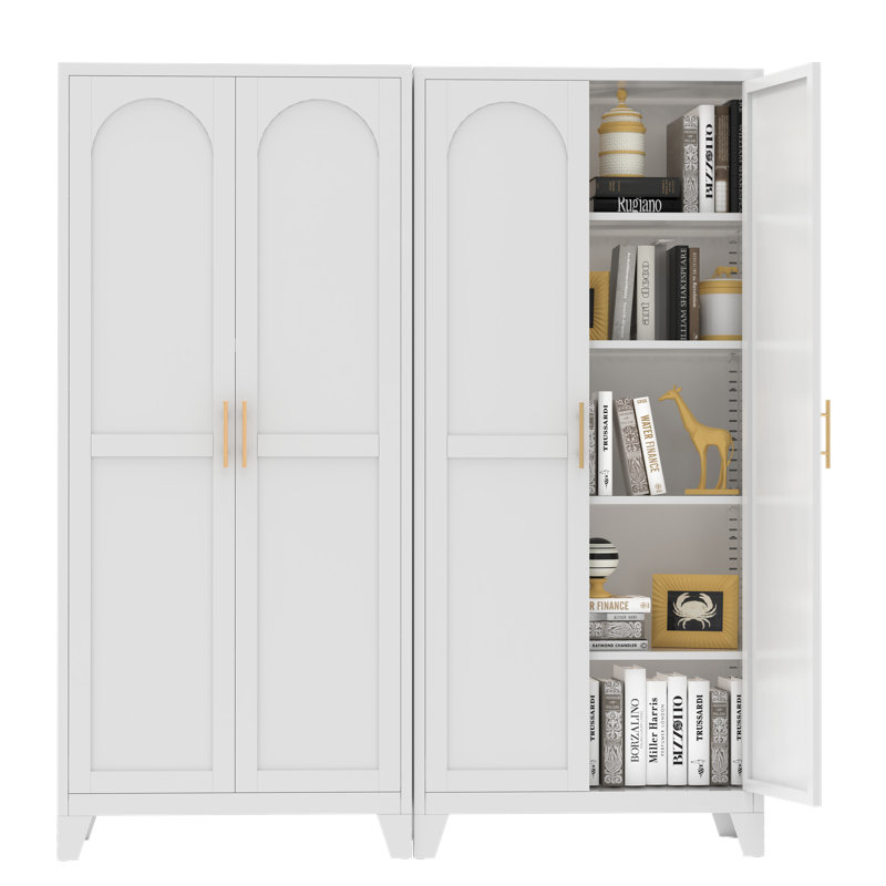 71-inch Metal Storage Cabinet With 2 Doors, Adjustable Shelves, White Steel Cabinet For Bedroom, Living Room, Kitchen