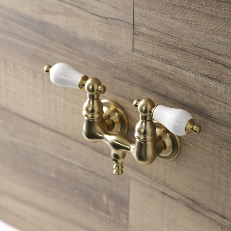 Kingston Brass Aqua Vintage Two-Handle 2-Hole Tub Wall Mount Clawfoot Tub Faucet, Brushed Brass