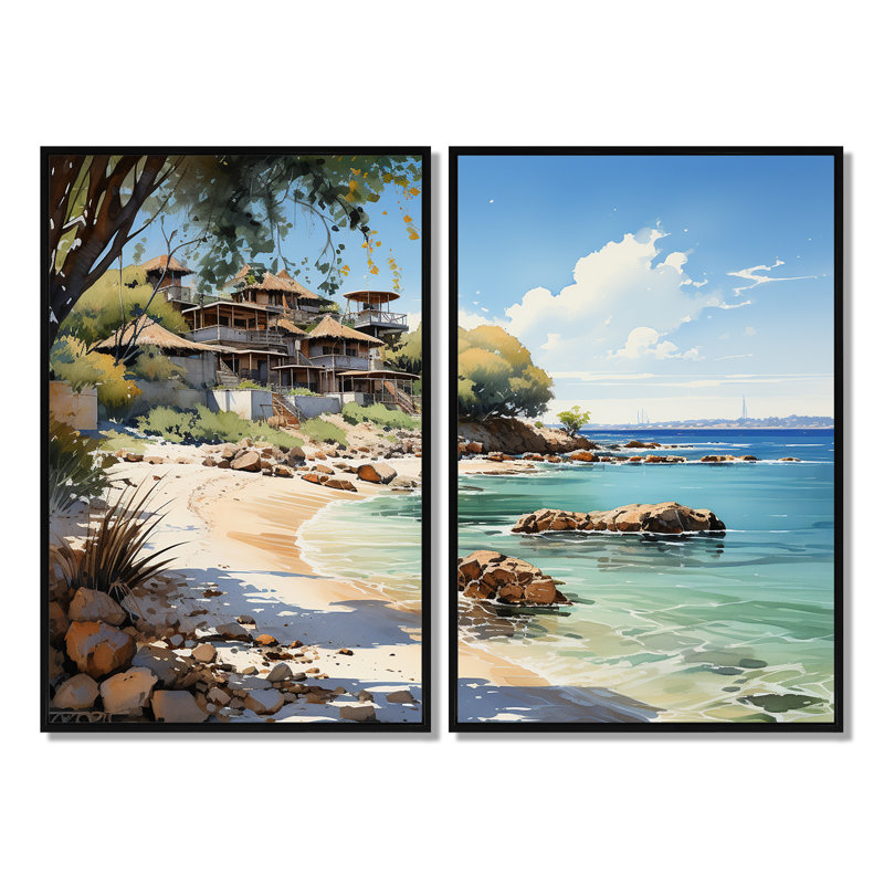 Negril Beach, Jamaïque I - plage, plage, sable, art mural, H 36 po x l 48 po, Cadre flottant, Noir