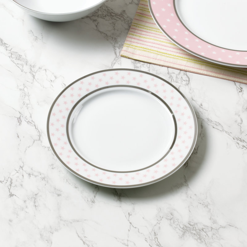 Waterside 12pc Star Porcelain Dinner Set with Platinum Rim, Pink