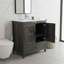Meuble-lavabo de ferme gris de 30 pouces avec lavabo encastré en céramique et robinet, porte de grange et unité de rangement séparée.
