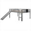 Lit mezzanine double en bois avec glissoire, escalier et tableau noir