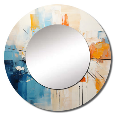 Paukner Paper Euphoria I - Abstract Collages Mirror, Orange Round Unique Wall Mirror, Printed Metal Art