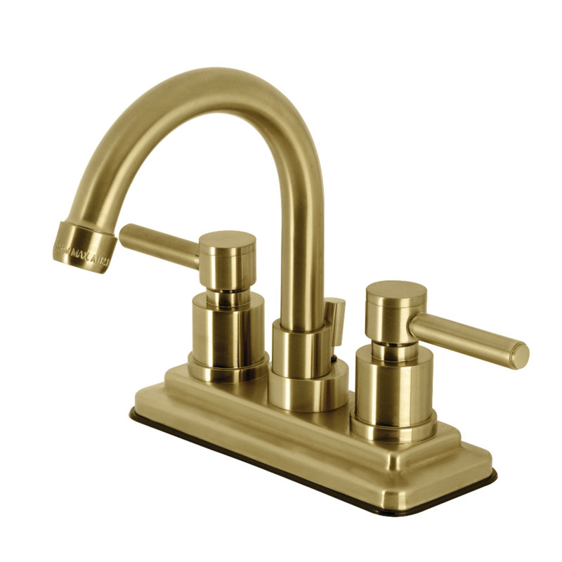 Kingston Brass Concord Two-Handle 3-Hole Deck Mount 4" Centerset Bathroom Faucet with Brass Pop-Up, Brushed Brass