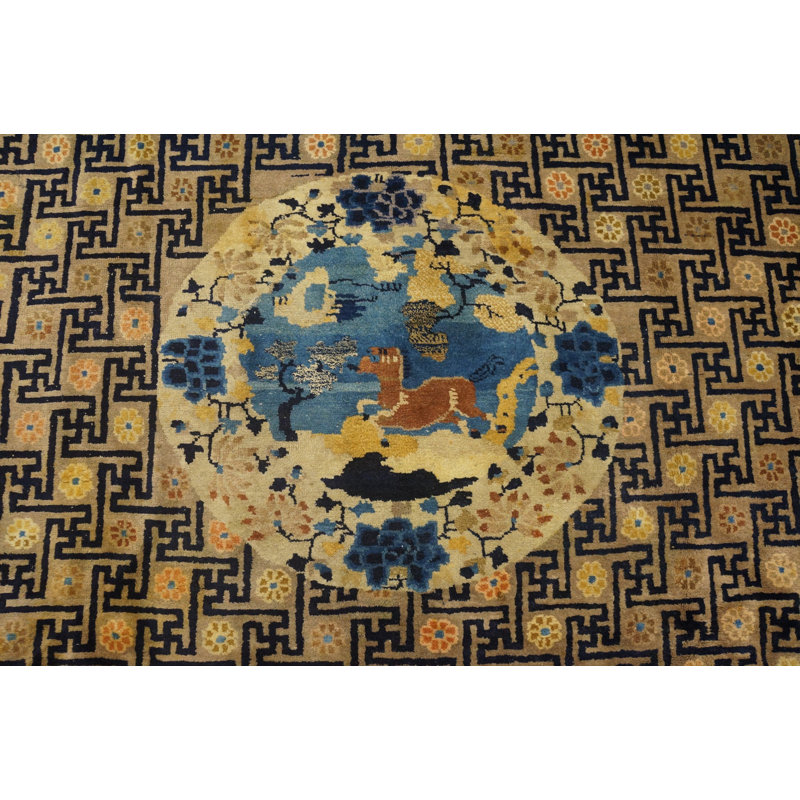 Antique Peking Chinese Medallion Beige 1900s Rug