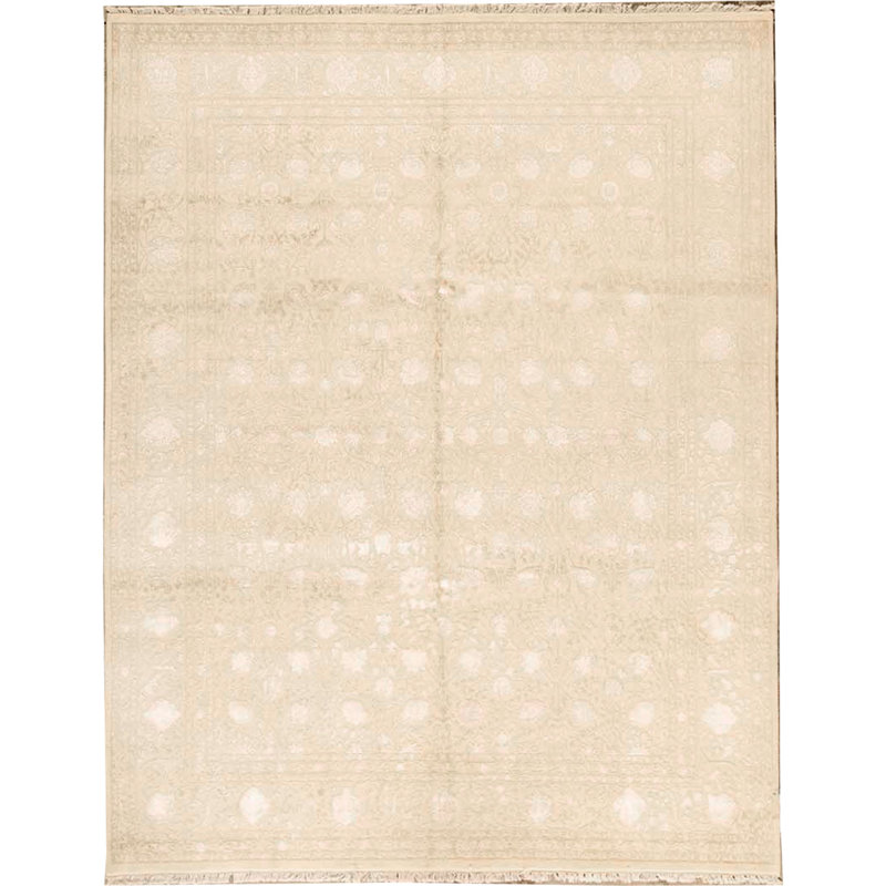Hand-Knotted High-Quality Cream and Cream Area Rug