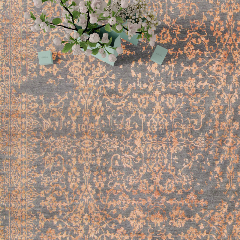 Tapis unique en bronze noué à la main de style traditionnel 12 pi x 15 pi Runion