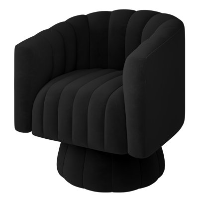 Swivel Accent Chair, Mid Century 360 Degree Barrel Chair with Armrest, Overstuffed Tufted Velvet, Black