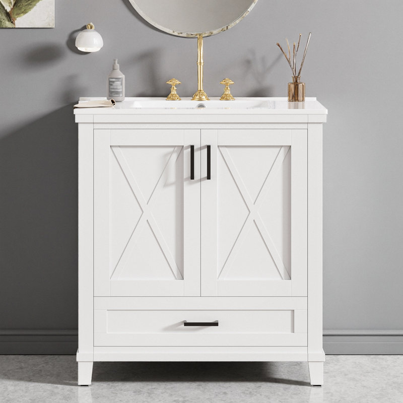 Meuble-lavabo moderne 30 po avec lavabo en céramique, portes à fermeture en douceur et tiroir divisé pour les petits espaces