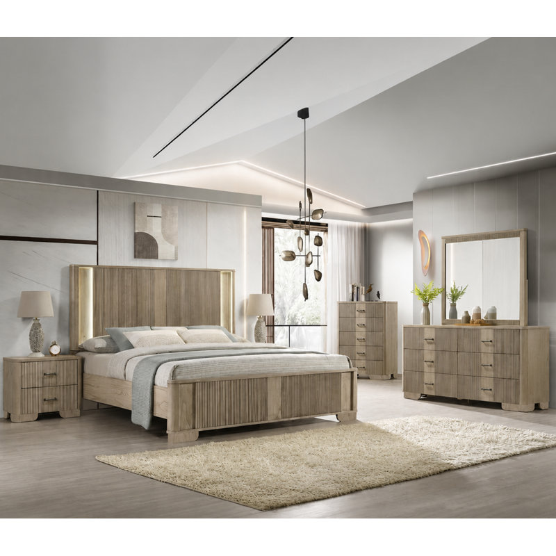 Ensemble de chambre à coucher Dallton, 6 Pcs: Bed, 2 Nightstands, 2 Dressers, Mirror, Queen