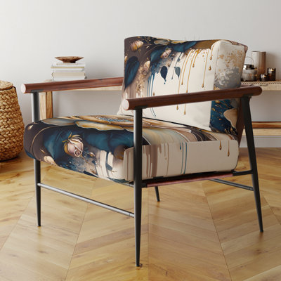 Brown and Blue Rose Design - Fauteuil rembourré traditionnel, fauteuil d'appoint brun