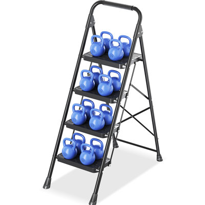 Ladder, Sturdy Steel Portable Ladder with Anti-Slip Wide Pedals, Folding Step Stool,Library Ladder,Decorative Kitchen Step Ladder