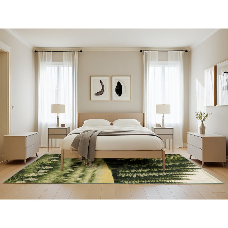 Machine Washable Nature Green Area Rug, Rectangle 5' x 8'