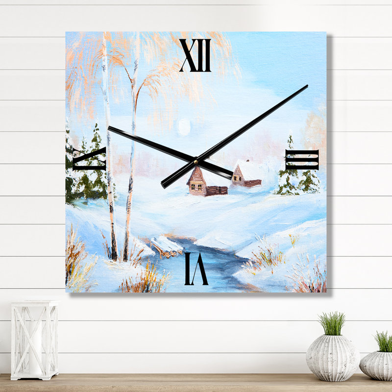 Paysage d'hiver rivière gelée dans la forêt - horloge murale Lake House, Très grand
