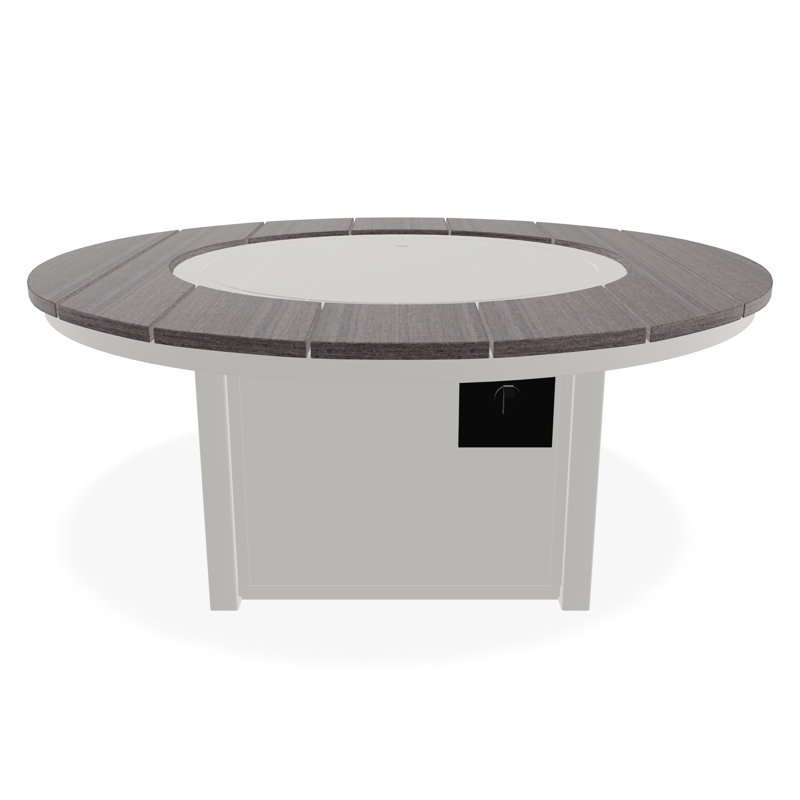 54" Round Rustic Polymer Fire Table with Propane Shelf, Snow/Boardwalk