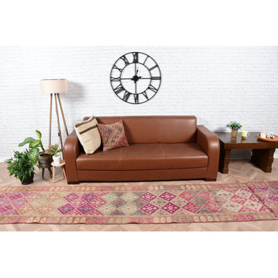 Tapis de couloir turc vintage rose pour couloir de salon et décor bohème avec motif aztèque