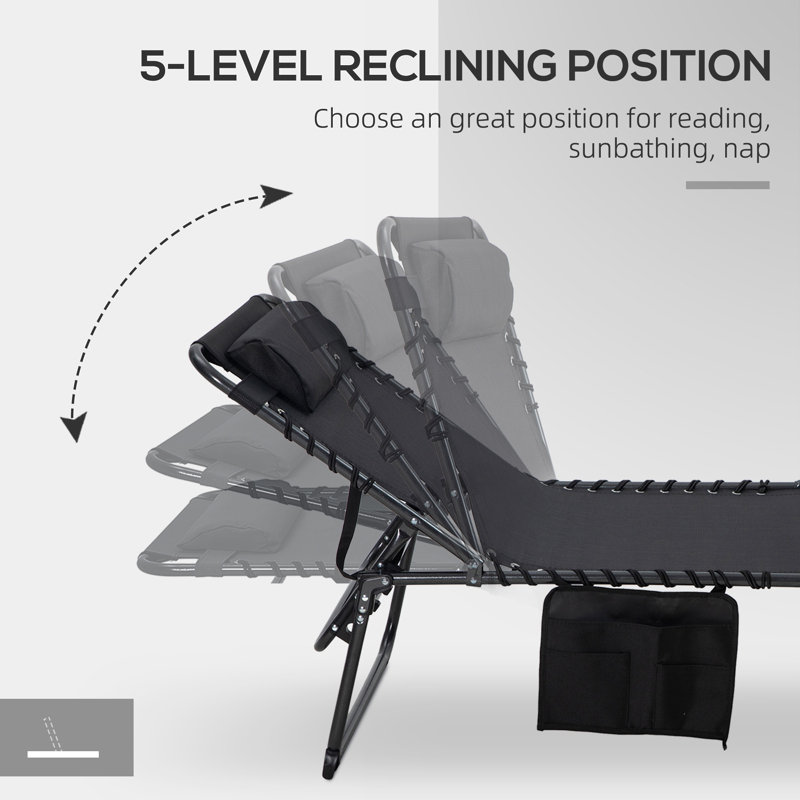 Outsunny 2 Piece Folding Chaise Lounge With 5-Level Reclining Back, Black