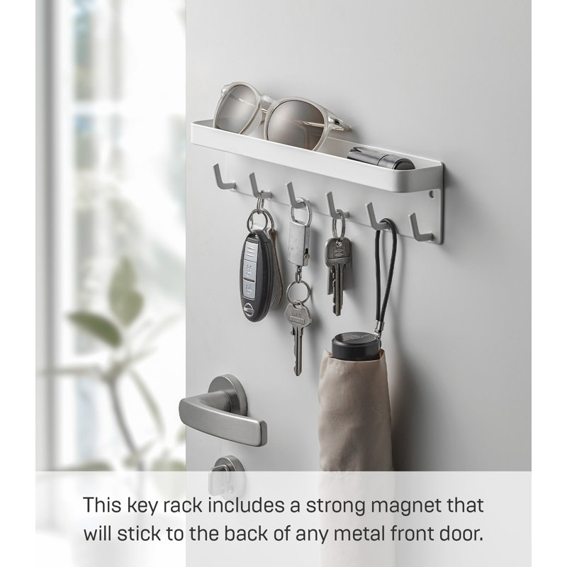 White Magnetic Key Rack with Tray and Hooks