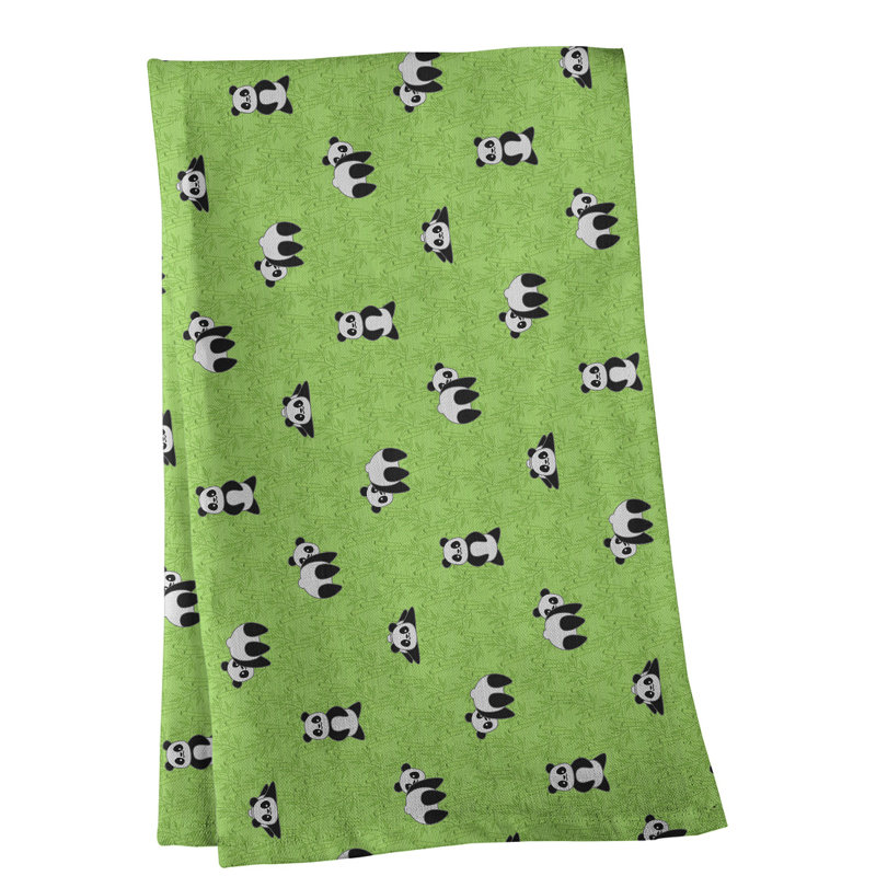 Torchon à motif Panda, Vert, Polyester sergé