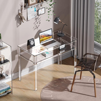 Acrylic Desk With Open Storage, Home Office Computer Writing Desk Office Study Table (39.4'' X 19.7'' X 29.5'')