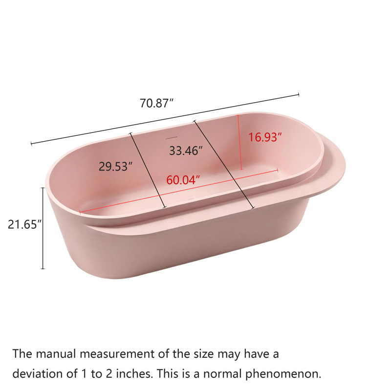 Baignoire de trempage autoportante ovale à surface solide de couleur rose pour salle de bain