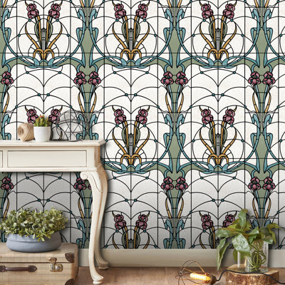 Floral Stained Glass Red Flower Wallpaper