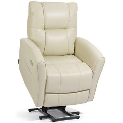 Small Power Lift Recliner Chair for Elderly, Zero Wall Hugger Electric Lift Chair, 350 lbs Heavy Duty Single Motor Power Recliner with Extended Footrest, Faux Leather, Cream White