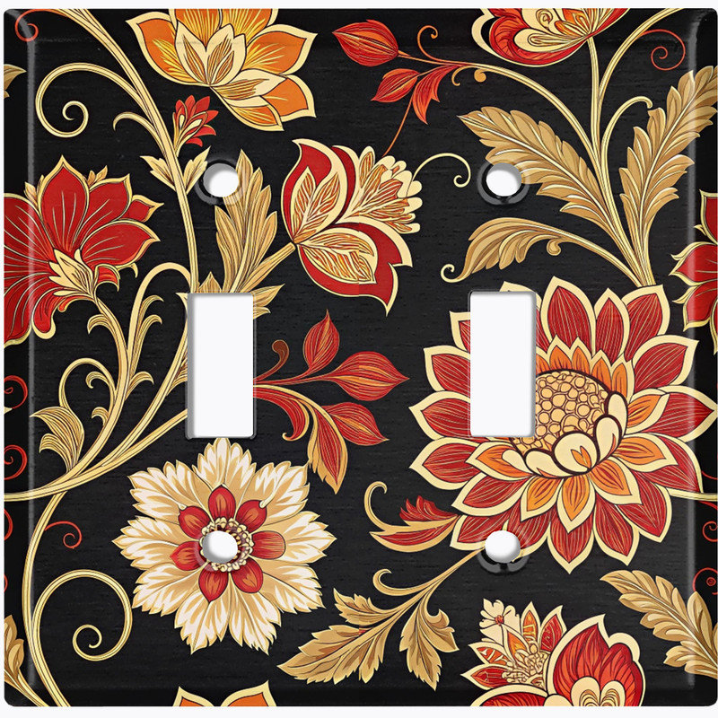 Couvercle de plaque d'interrupteur en métal; Bascule de taille standard US à 2 bandes - élégant motif floral baroque