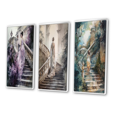 " Stunning Girl by the Stairs " 3 Piece Art Graphic Art Set