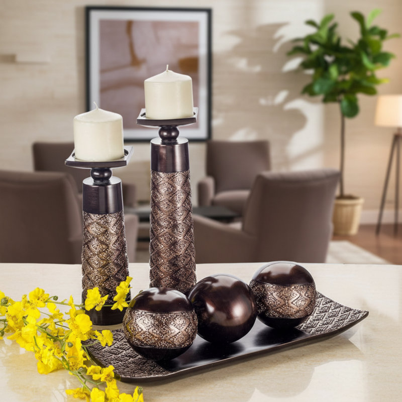 Brown-Toned Tray Ball Set, Decorative Ornaments For Living Room And Entryway, Dining Room Tray, And Home Décor Bowls.