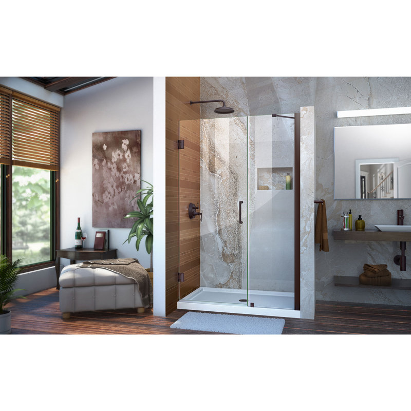 Unidoor 45" W x 72" H Frameless Shower Door with ClearMax™ Technology, Oil Rubbed Bronze