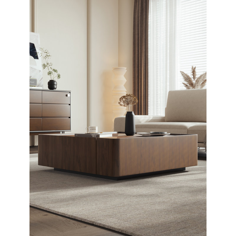 Single Walnut Square Coffee Table With Storage, 12.6”H x 35.4”W x 35.4”D, Brown Wood
