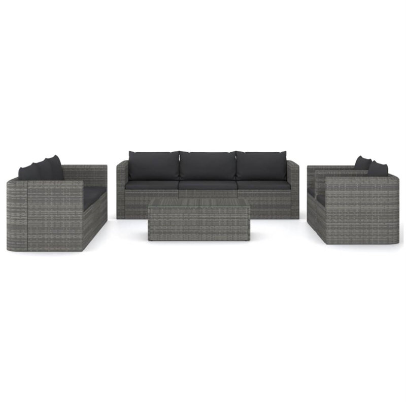 Large canapé de patio avec coussins, 10 pièces: 4 fauteuils d'angle, 2 fauteuils centr, Gris