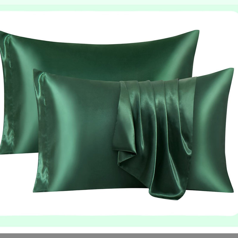 SilkySoft Queen Pillowcase Set - Hair-Smooth Pillow Cases, Wrinkle & Fade Resistant Covers, Ultra Soft Dark Green Envelope Closure (Pack of 2)