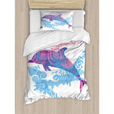 Dolphin Figure with Colorful Patterns Underwater Life Illustration Duvet Cover Set -  Ambesonne, nev_20426_twin