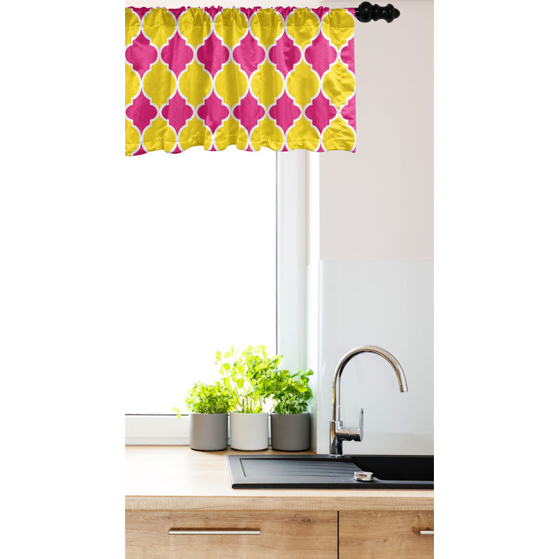 Yellow and Hot Pink Satin Rod Pocket Valance Set