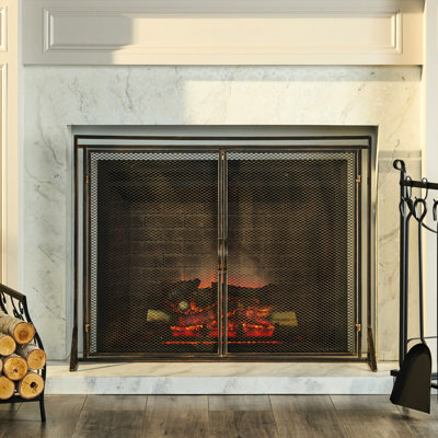 Pare-feu moderne en fer forgé, fini mat - 99,6 cm (l) x 75,3 cm (h), format compact, style contemporain.