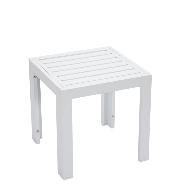 Letendre UV-Rated Patio Table Outdoor or Indoor Metal Side Table, White
