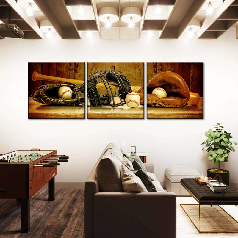 Ensemble de 3 pièces de baseball en sépia sur toile par Ivan S, H 24 po x l 74 po x P 1,25 po