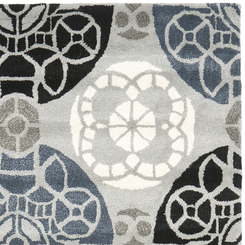Tapis bleu / gris / noir en laine / viscose touffeté à la main Eaton Wyndham, Carré 8 pi 9 po