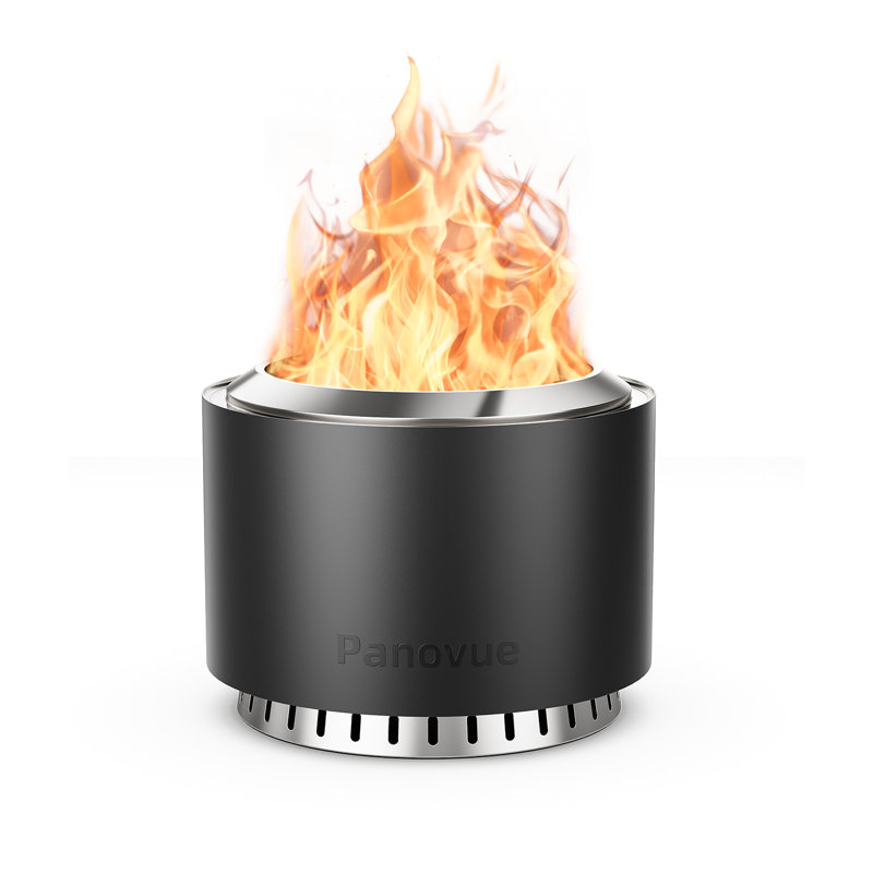 Stainless Steel Smokeless Fire Pit, Outdoor Low Smoke Wood Burning Fire Pit, Black, 16.34" H x 22" W x 22" D