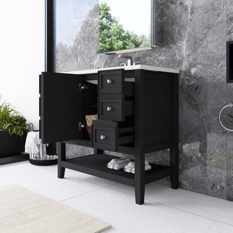 Ensemble de meuble-lavabo autoportant 36 po avec comptoir en céramique 36 po, Noir
