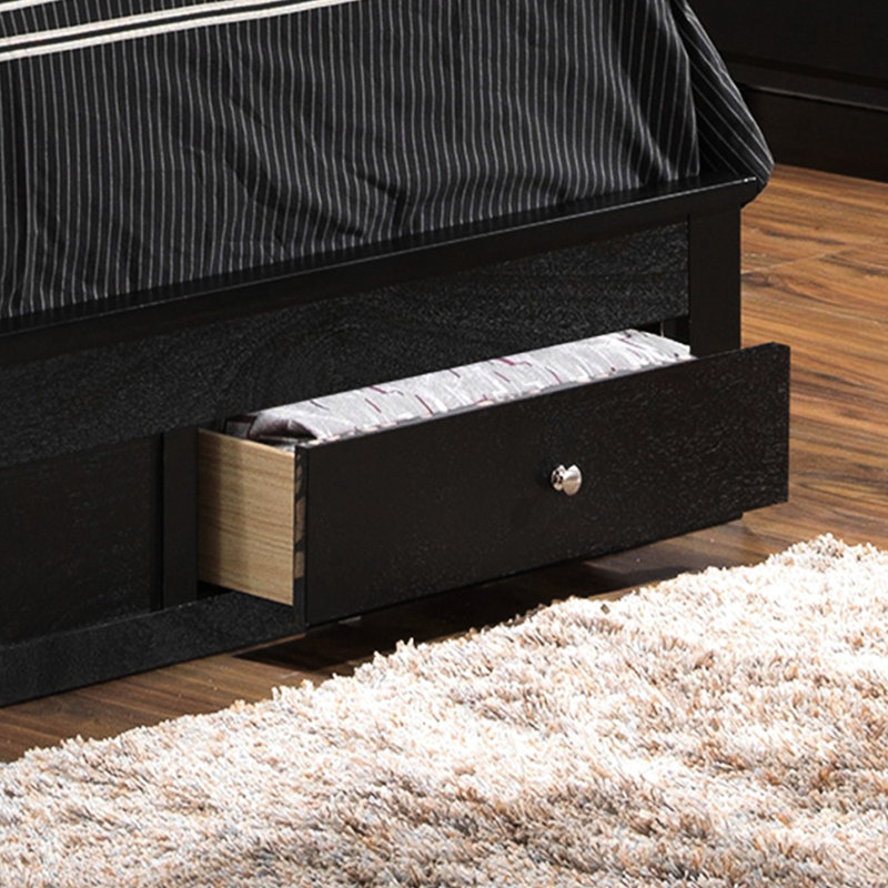 Très grand lit noir avec rangement, améliore le rangement de la chambre à coucher en noir, s'adapte à différents styles et offre des