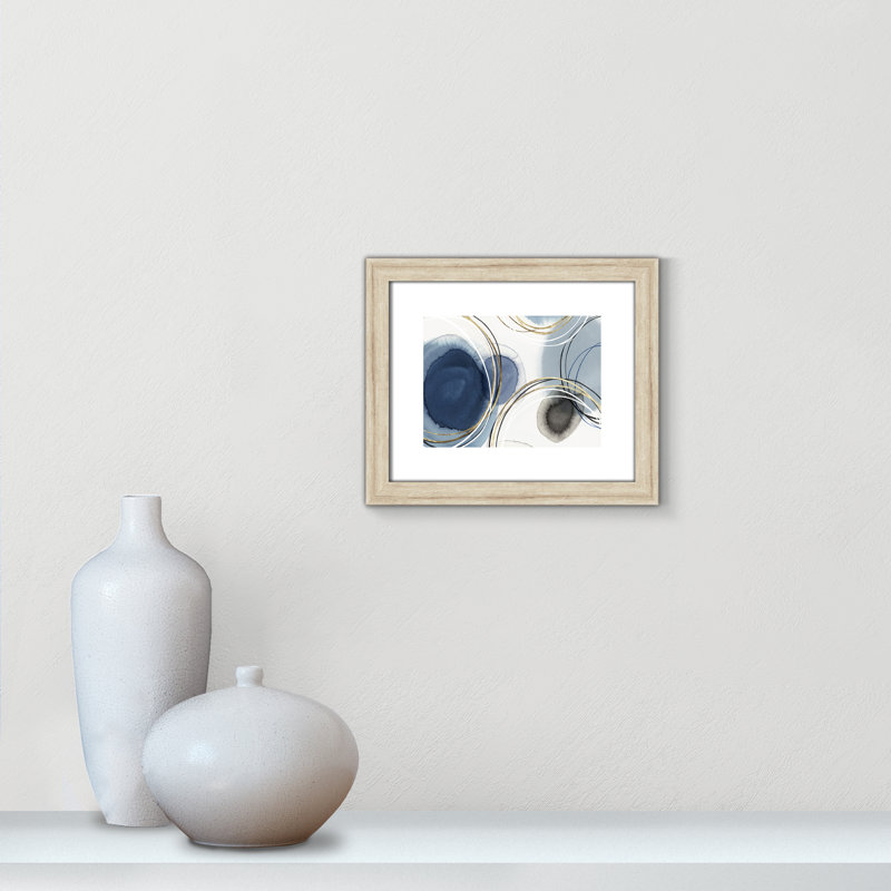 Infini indigo - Art encadré autoportant, H 13,5 po x l 32 po x P 1,25 po, Encadrement beige