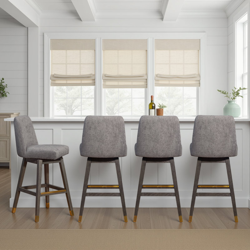 Tabouret de bar ou de comptoir Dunamuggy en bois de chêne avec siège en tissu - ensemble de 4, Gris, Brun
